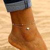 Summer Beach Golden Round Bead Foot Chain Simple Temperament Heart-shaped Anklet Multi-layer Thin Chain Woman