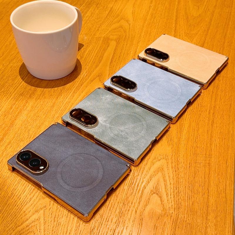 Luxury Plating Bumper Retro Denim Texture Case for Samsung Galaxy Z Fold 8 Ultra 8 7 for Magsafe Magnetic Hinge Protection Cover