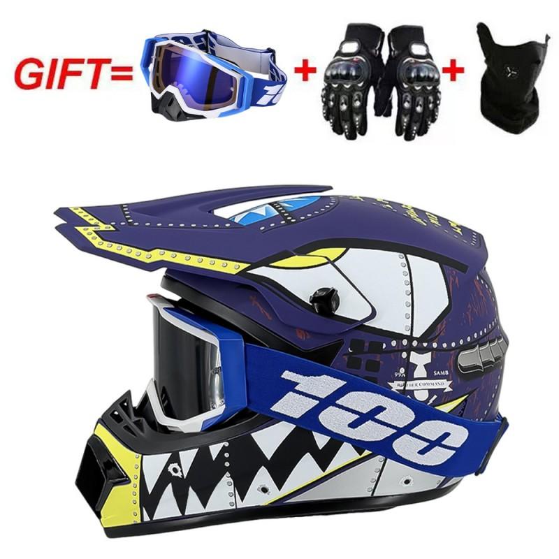 Full Face Motorcycle Helmet With Included Goggles Cover Gloves - All Season ABS Safety Gear Off-Road MTB ATV Riding