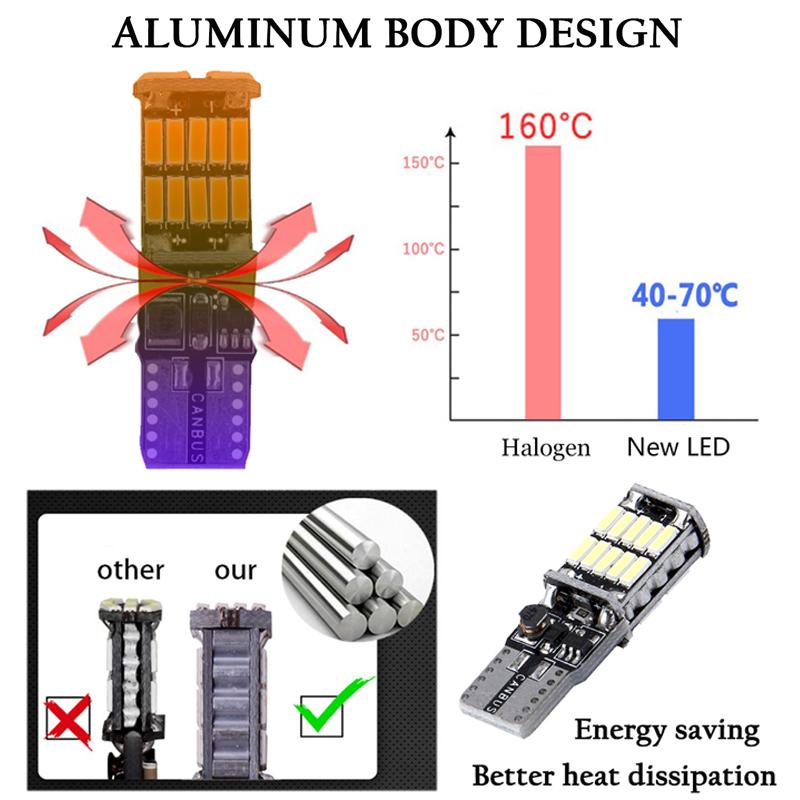 10PCS T10 W5W LED Bulbs Canbus Car Interior Light 194 LED Instrument Lights Lamp Dome Light 26 4014 SMD No Error 12V 6000K