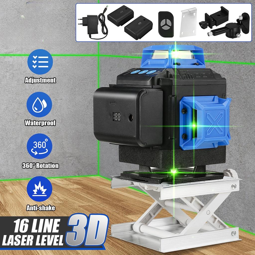 6000mAh 16 Lines 4D Green Laser Level Tripod Green 360° Horizontal + Vertical Cross Lines With Auto Self-Leveling Indoors and Outdoors