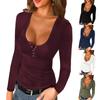 Tight Bottoming Shirt Solid Color U-Neck Threaded Long-Sleeved Tops And Winter Long-Sleeved Tops