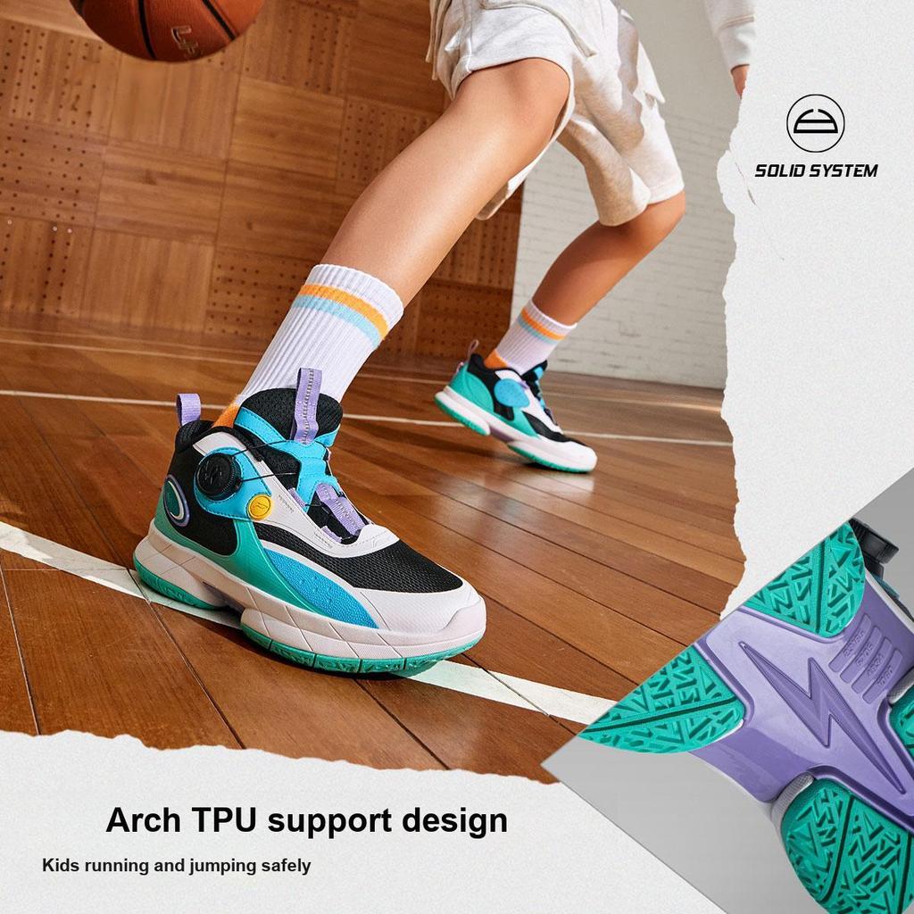 Li Ning Детские баскетбольные тканые спортивные удобные нескользящие амортизирующие износостойкие с отскоком дышащие баскетбольные кроссовки средней высоты YKBU092-3