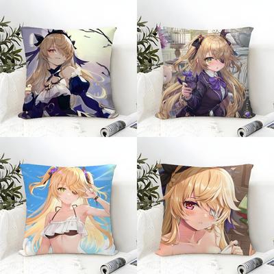 Genshin Impact Fischl Cushion Cover Eco Linen Pillow Case DoubleSided Print Breathable Durable Zipper Home Decor Gift