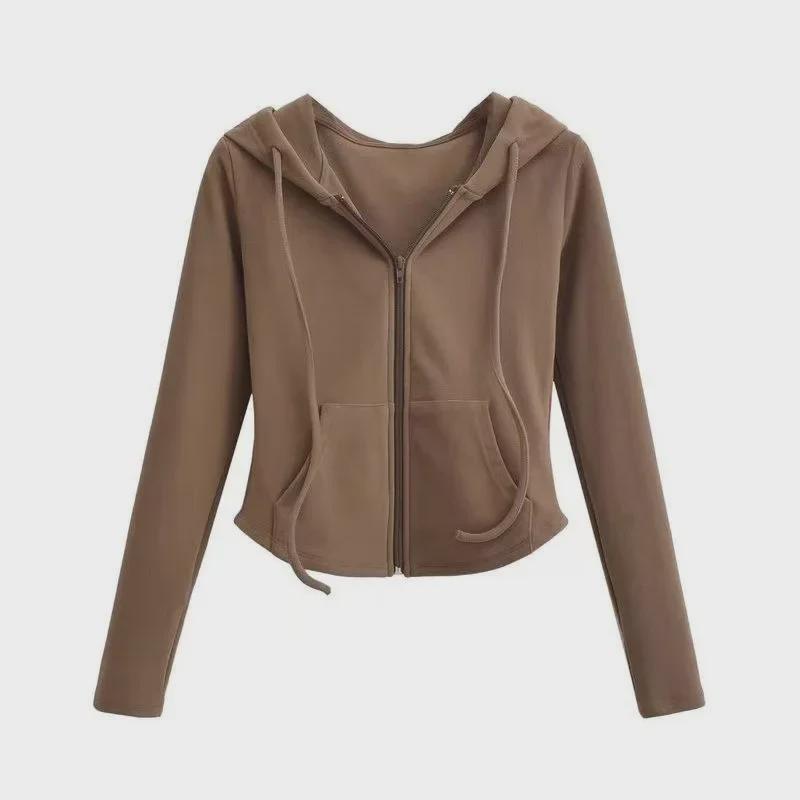 «Женский кардиган 2024 года из немецкого бархата облегающего кроя с капюшоном: Модный стиль для горячих девушек на осень/зиму