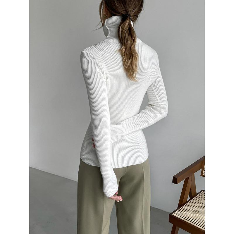 Женский удлиненный свитер с высоким воротом, осенне-зимняя трикотажная рубашка с узким воротом, свитер-пуловер