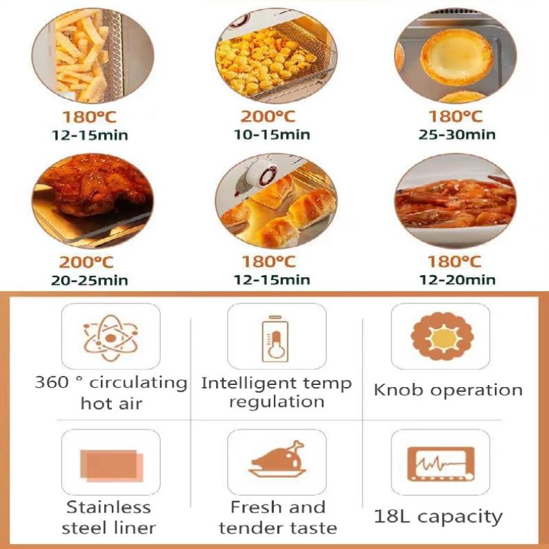 18L Electric Oven, Multi-functional Air Fryer and Oven Combination, Fully Automatic Frying and Baking