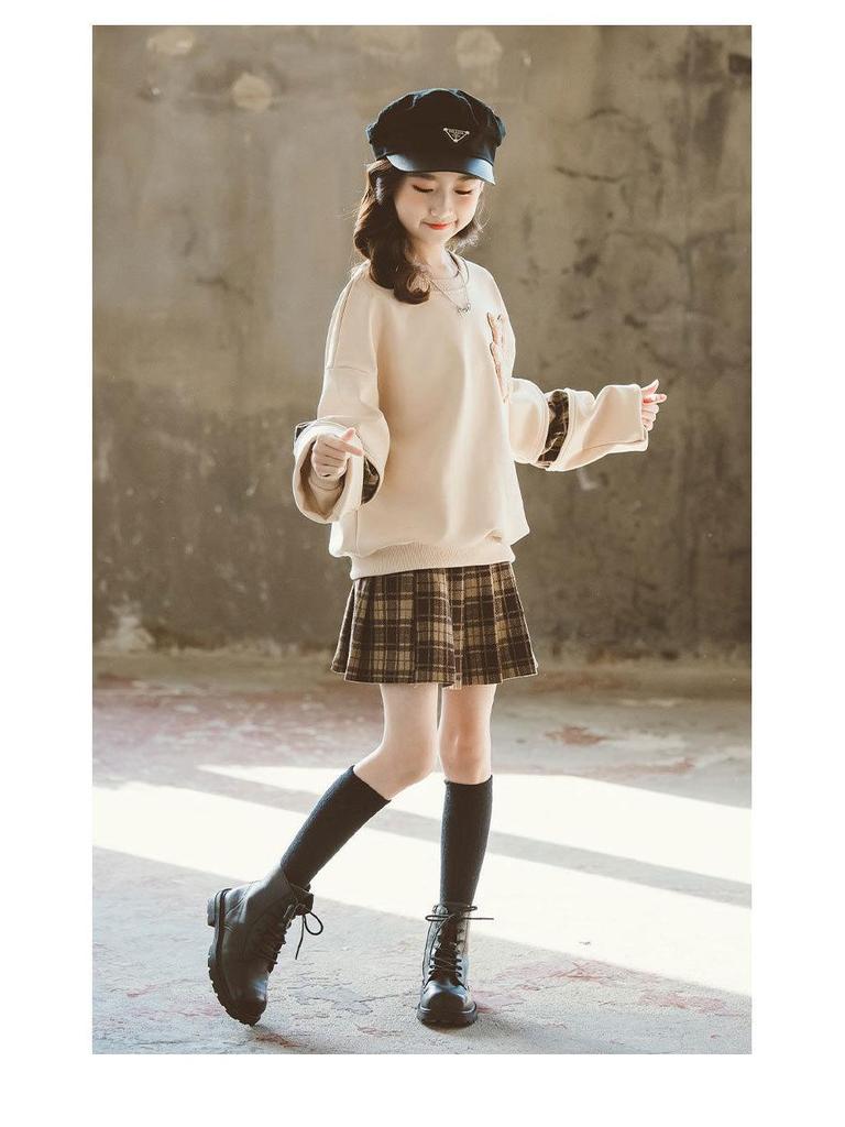 Комплект клетчатой юбки в стиле колледжа 2024 года для девочек-подростков – Модный костюм-двойка