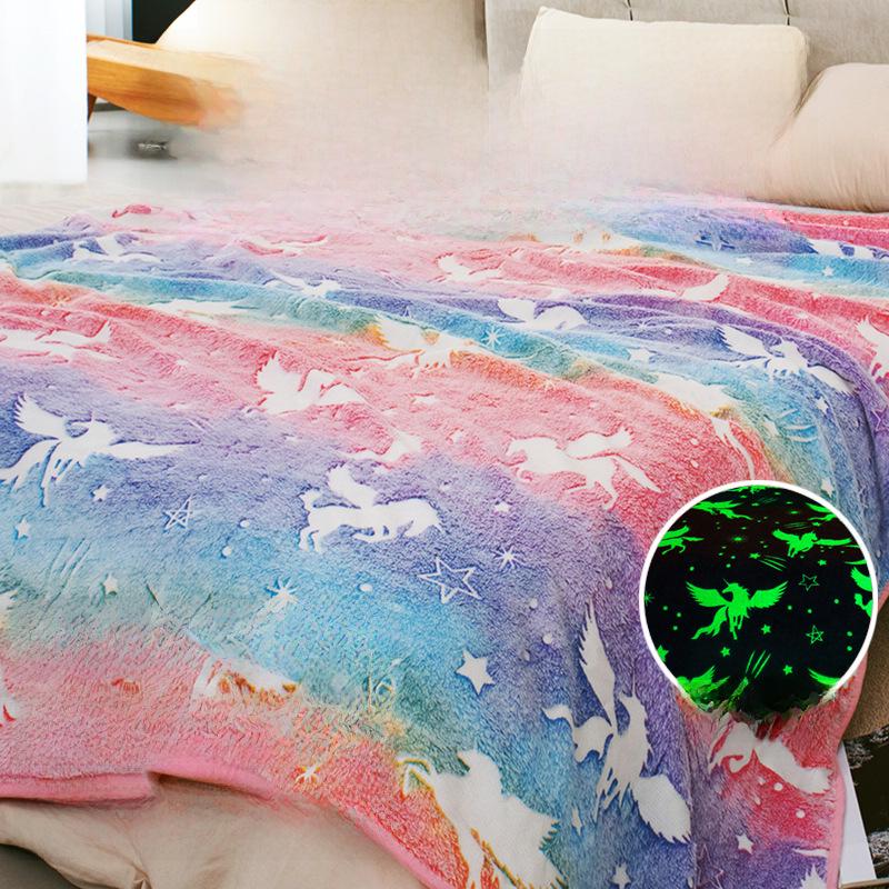 Luminous Double-Sided Flannel Unicorn Blanket for Kids