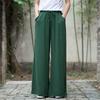Solid Colour Wide Leg Spring New Pockets Cotton Women's Trousers Zen Wide Leg Trousers