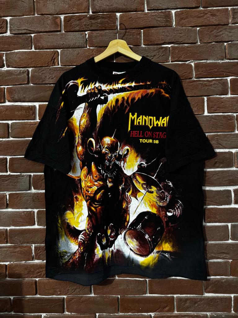 РЕДКИЙ ВИНТАЖНЫЙ MANOWAR 90-е Hell Stage МЕТАЛ-ГРУППА ГРААЛЬ xl Унисекс Футболка