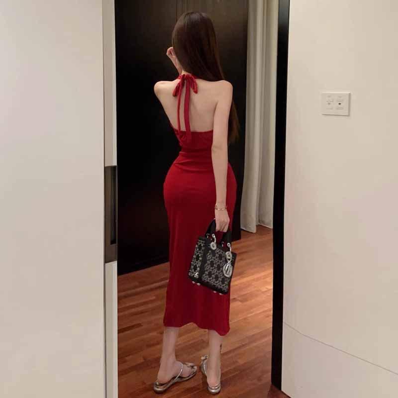 Новое женское платье French Temperament с V-образным вырезом и открытой спиной