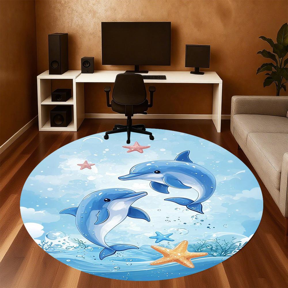 1PC Dolphins Ocean Round Chair mat Area Rug - Non-Slip, Floor Mat for Office, Bedroom, home decor Christmas Gift c0528070