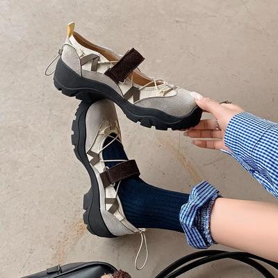 Версия из коровьей кожи~ спортивные туфли Мэри Джейн с толстой подошвой, подходящие по цвету, на липучках, женские туфли из ретро-кожи, универсальные, функциональные, ветрозащитные