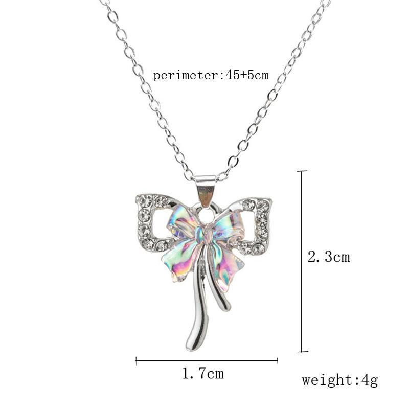 Exquisite Clavicle Chain Elegant Colorful Bow Pendant Necklace for Women Girl Temperament Collar Chain Korean Student Daily Wear