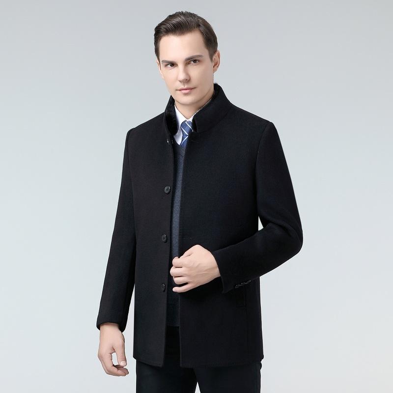 Мужское двухстороннее шерстяное пальто зимнее воротник-стойка съемный пуховик среднего возраста шерстяное шерстяное теплое пальто с воротником из норки