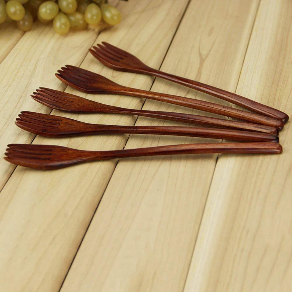 Kitchen Kids Japanese Style Cooking Eco-friendly Natural Wooden Forks Tableware Cutlery Dinnerware