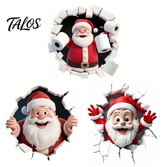 Christmas Party Supplies for Backgrounds Wall Sticker, 3D Santa Claus Break Through Decal, Easy Peel Festive Nativity Scene Decorations & Stick