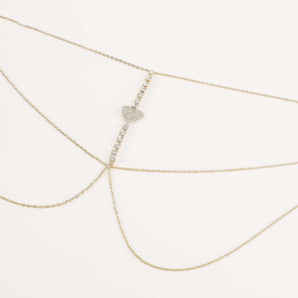 Sexy Hot Girl Heart-shaped Rhinestone Chest Chain Fashion Multi-layer Claw Chain Nightclub Beach Halter Neck Body Chain