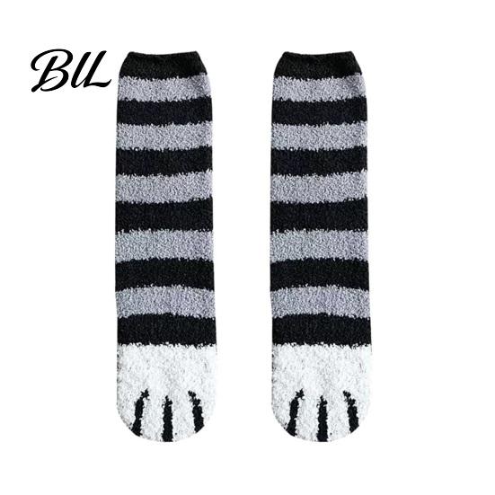 Non Slip Indoor House Socks Cute Cat Paw for Women, Winter Fuzzy Socks, Cozy Soft Plush Comfortable Lounge Animal Slipper Warm Coral Fleece