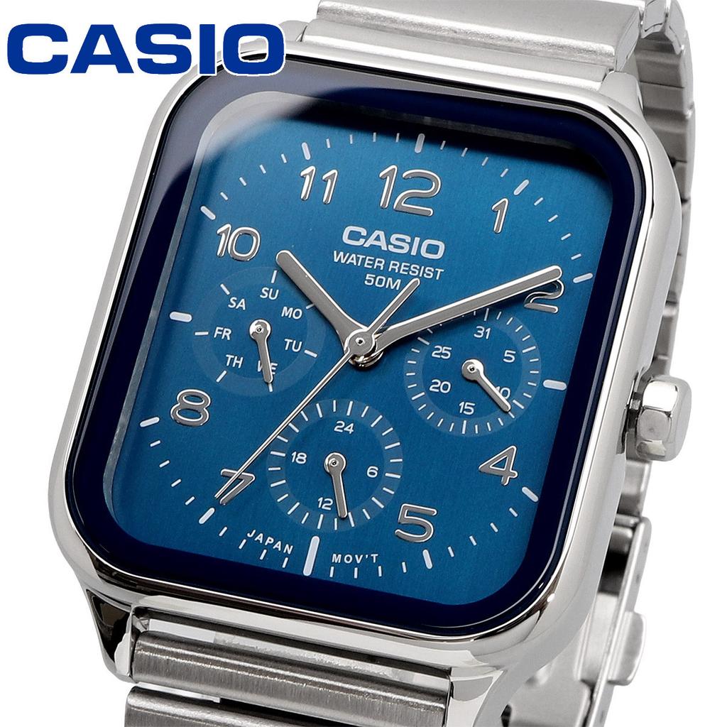 Casio Стандартные синие часы с круглым и прямоугольным корпусом, 24-часовой формат отображения, многофункциональные, мужские, MTP-M306D-2AV