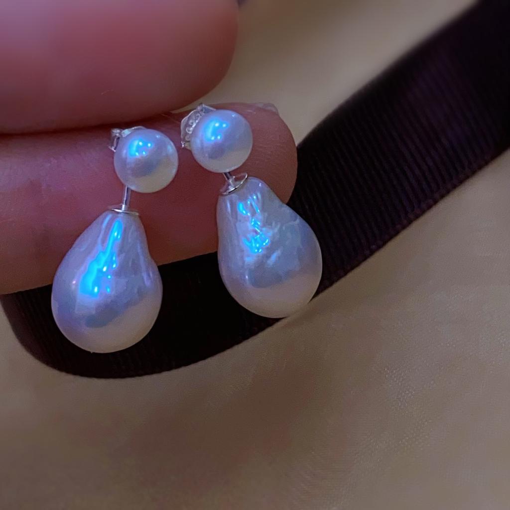 Французский дизайнер два носить ретро Хепберн натуральный пресноводный жемчуг весь корпус 925 простой серебряный серебряная игла серьги женские пусеты