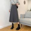 HOUZHOU Pleated Skirts Women Black Midi Skirt A-line High Waist Vintage Chic Office Lady Elegant Fashion