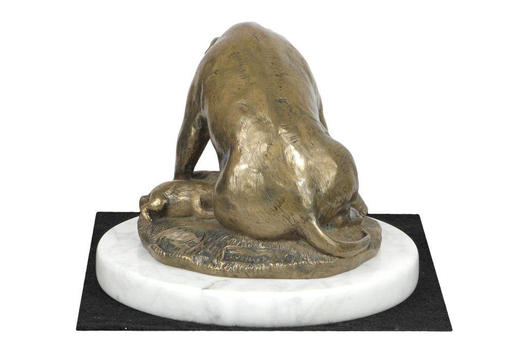 Staffordshire Bull Terrier, Staffy II - dog figurine, statue on white marble, trophy for Art-Dog dog show exhibition