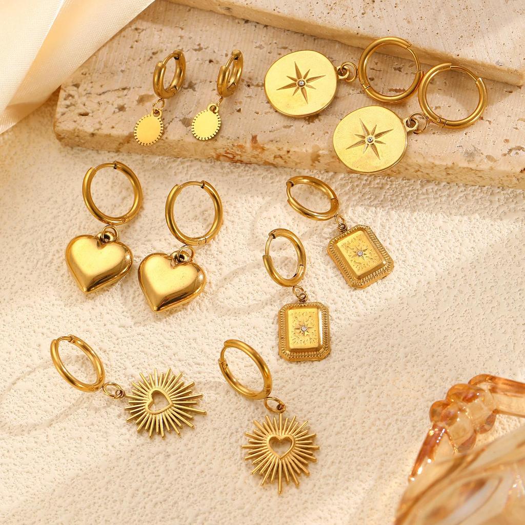 Изысканная Мода Универсальные Минималистичные Геометрические Серьги-Подвески Овальной Формы в Виде Сердца из Нержавеющей Стали для Женщин