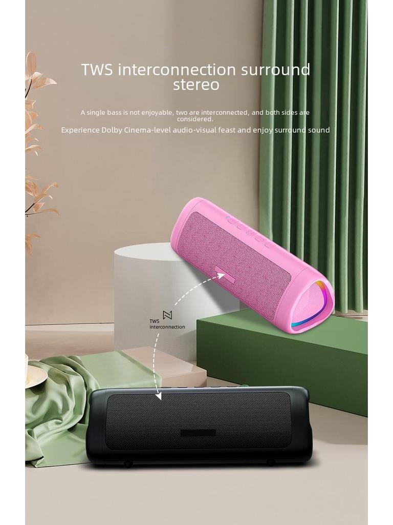 Портативный TWS-динамик Cerberus Bluetooth 5.3 с цветной подсветкой и HD-звонками, водонепроницаемый