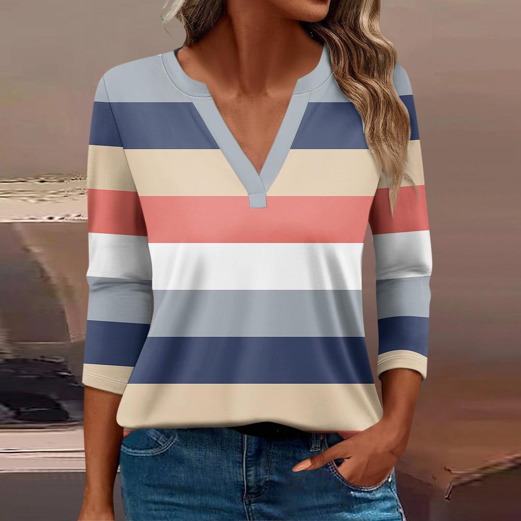 Women's T Shirt Tee Printed 3/4 Sleeve Daily Weekend Fashion Basic V Neck Regular Top