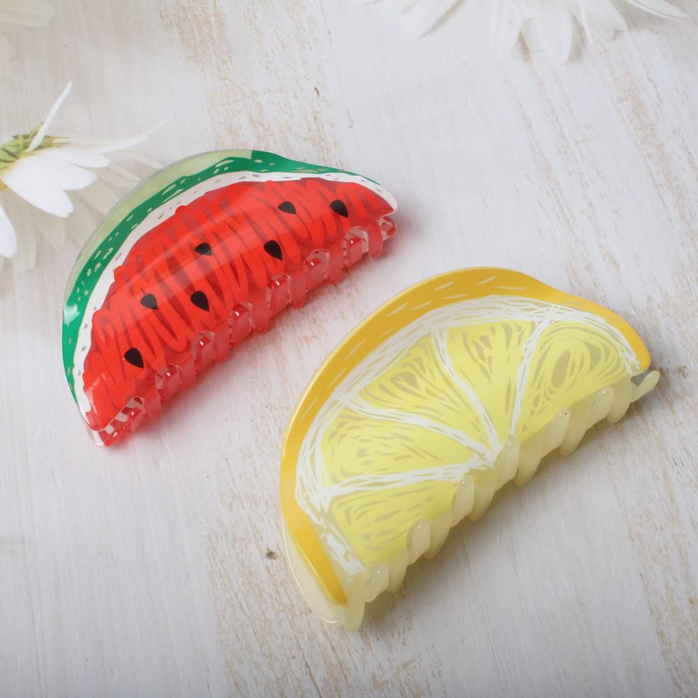 Fruit Doodle Acrylic Hair Claws Cute Watermelon Lemon Large Claw Clip for Women Hairpins Headwear Girl Summer Hair Accessories