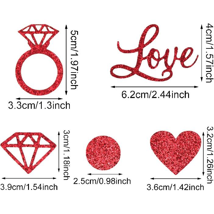 Honbay 100PCS Red Love Heart Fing Ring Table Confetti Party Decorations for Wedding Engagement Anniversary Bachelorette Bridal Shower Birthday Party