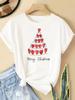 (Asian Size) New Year T Clothing Short Sleeve T-shirts  Print Merry Christmas Plaid Tree Style O-neck Women's Top Fashion Holiday Graphic Tee