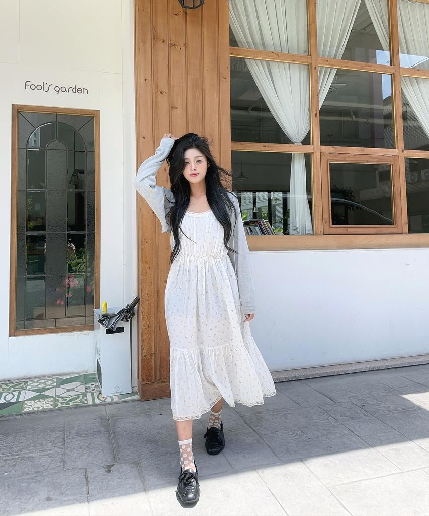 Wioi Boho Floral Cami Tiered Dress_Ivory