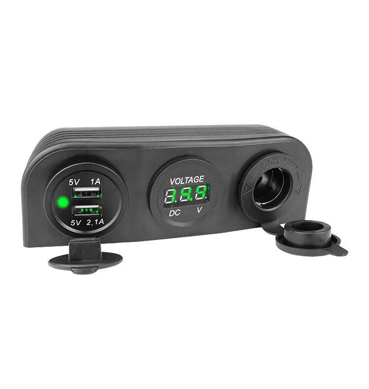 3.1A Автомобильное зарядное устройство с двумя USB-портами, 12 В/24 В, розетка, вольтметр с 3 отверстиями, основание для палатки для автомобиля, мотоцикла, лодки, квадроцикла