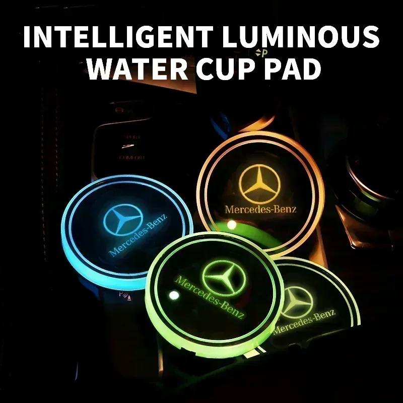 Car USB Charging Luminescent Cup Pad Interior Atmosphere Lamp For Mercedes Benz A C E Class GLE GLB GLC W205 W212 W213 X253 NOQRS1