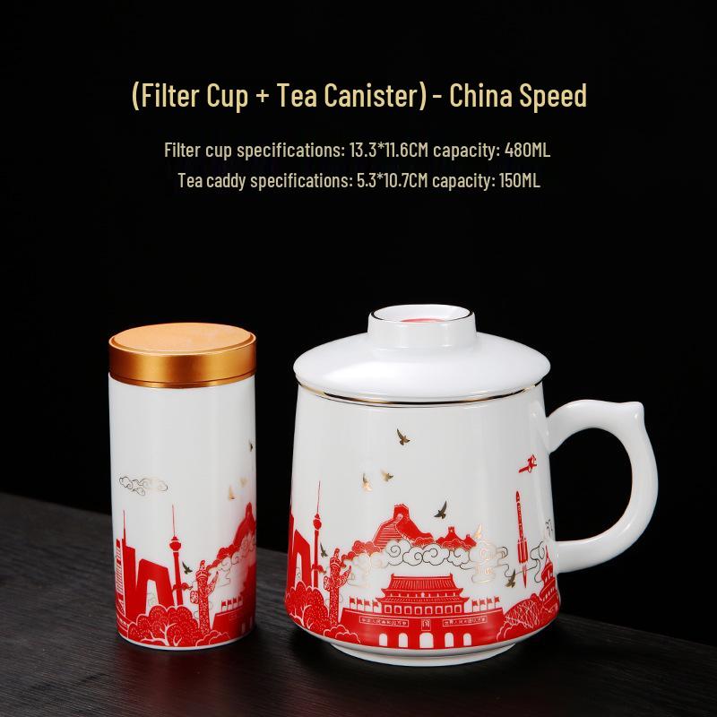 Красный керамический набор чайных чашек с логотипом для памятных корпоративных подарков