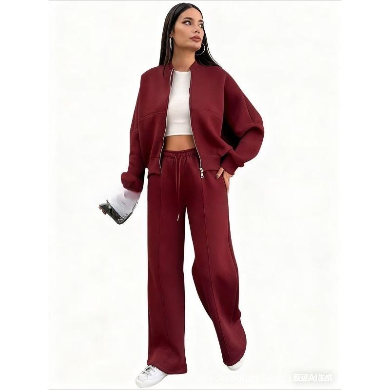 VEZFAA Женская мода повседневная весна осень однотонный принт длинный рукав О-образный вырез брюки брюки костюмы