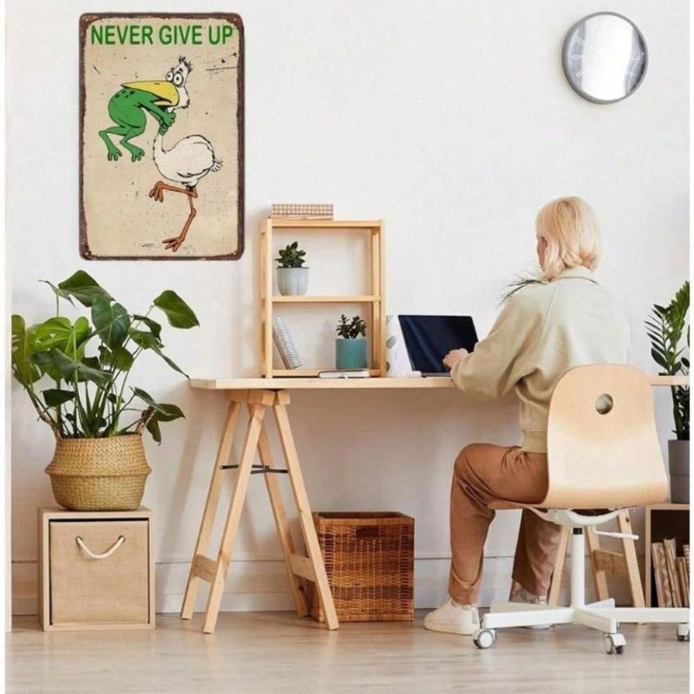 Never Give Up Vintage Frog Lover Metal Wall Poster 8x12 Inch Home Decor