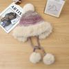 Winter Hat Women's Retro Knitted Hat Fleece Thickened Ear Protection Cold Wool Hat Cute Hairball with Hat