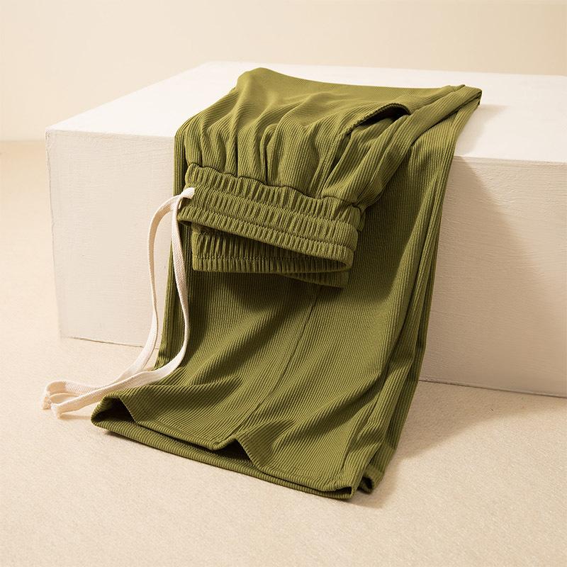 Women's Chic Solid Color Straight Pants With Pockets Elastic Waist Drawstring Wide Leg Trousers Casual Loose Pants Casual Lounge Yoga Pants