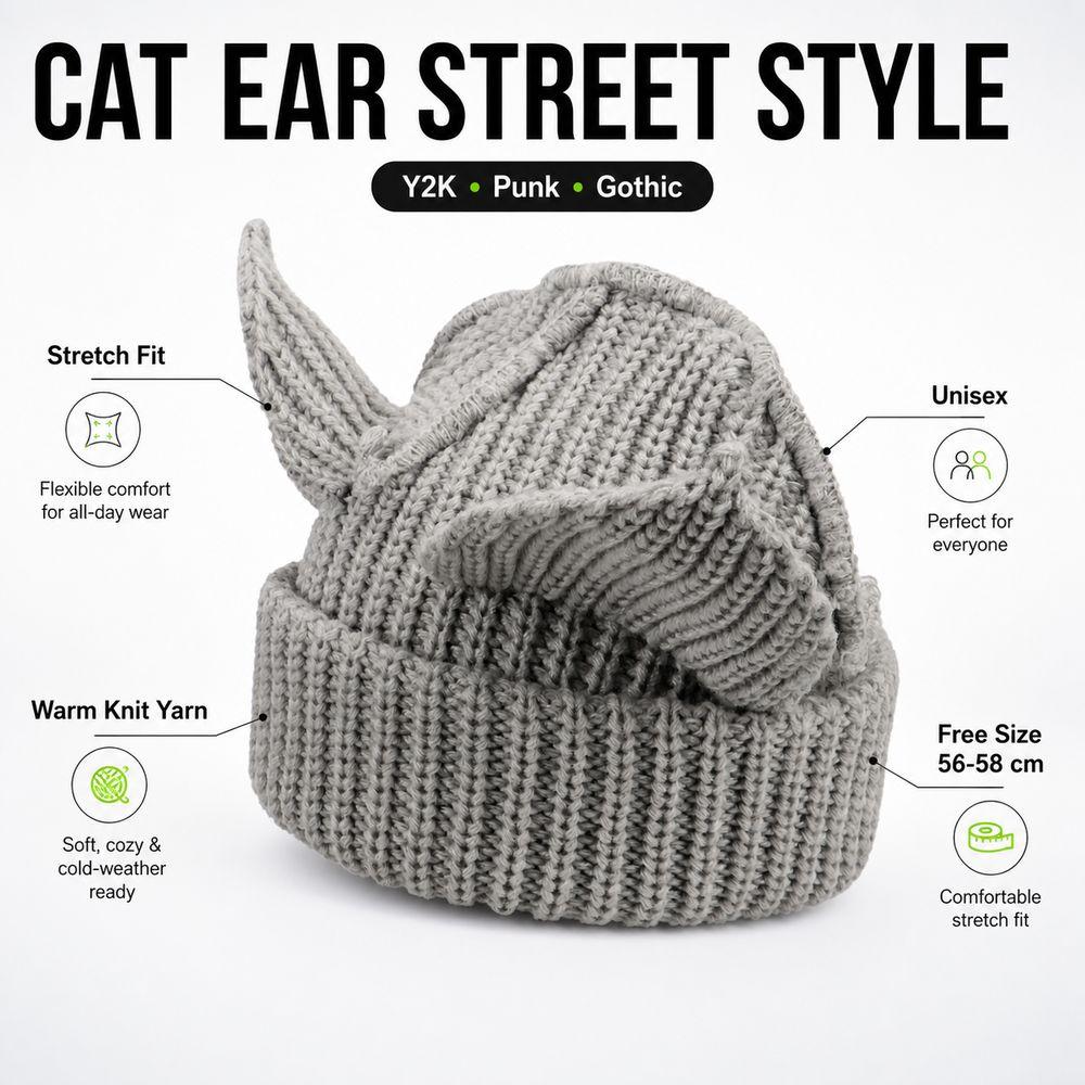 Stretchable Knit Cat Ear Beanie Yarn Striped Beanie Gifts Knitted Beanie Hat Women and Men