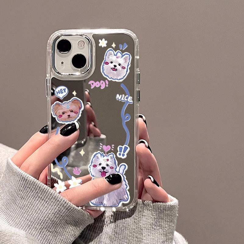 Naughty puppy applies to iPhone17promax mirror phone case 15 niche 13/14 Apple 16 large hole 12