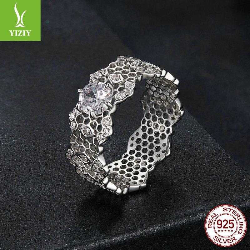 Glamour Lace Moissanite Wide Ring, Elegant Luxury Glamour S925 Sterling Silver Ring Jewelry