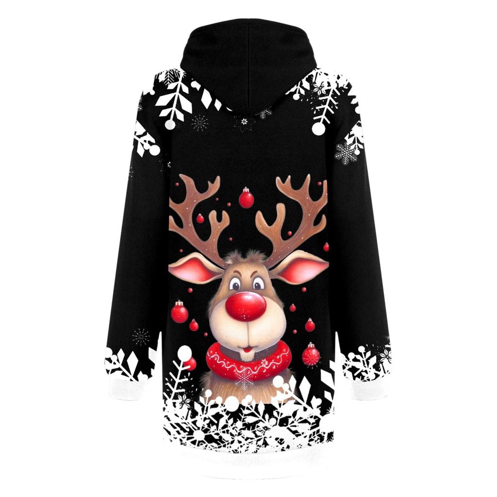 Women's Fashion Loose Casual Pocket Long Sleeve Hoodie Christmas Printed Sweatshirt Top