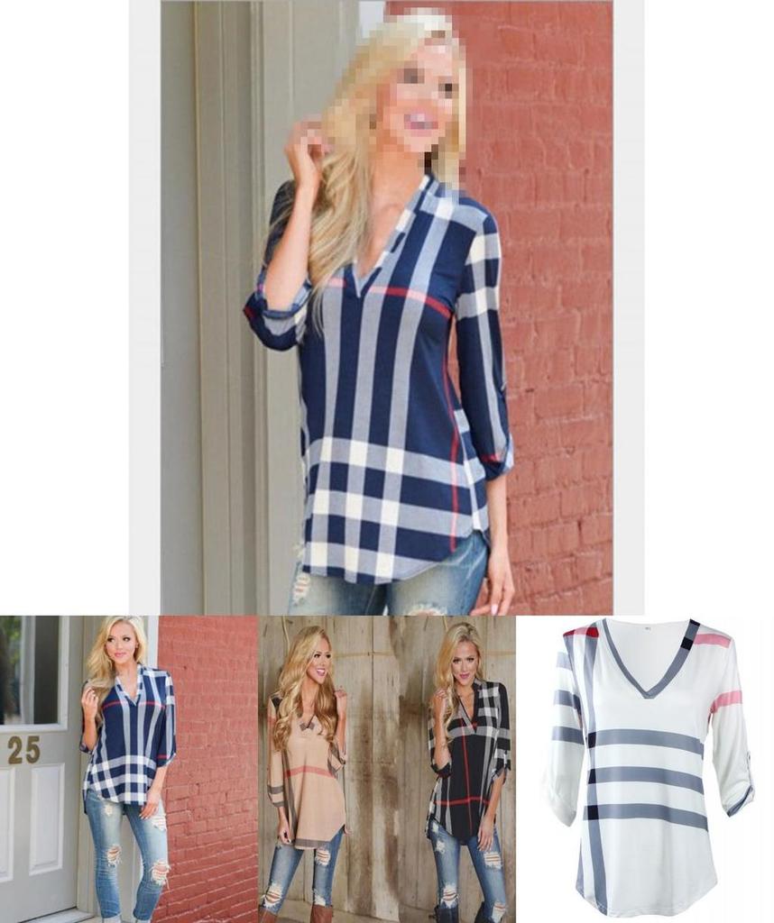 New Blouse Womens Striped Plaid Long Sleeve Ladies Top T Shirt Loose Casual Tops