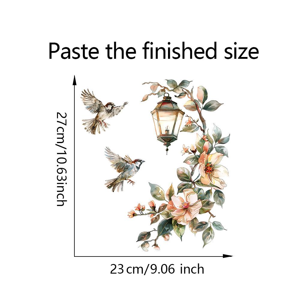 Colorful Flower Pendant Lamp Bird Wall Sticker For Bedroom Living Room Entrance Home Background Decoration Self-adhesive 29*22CM