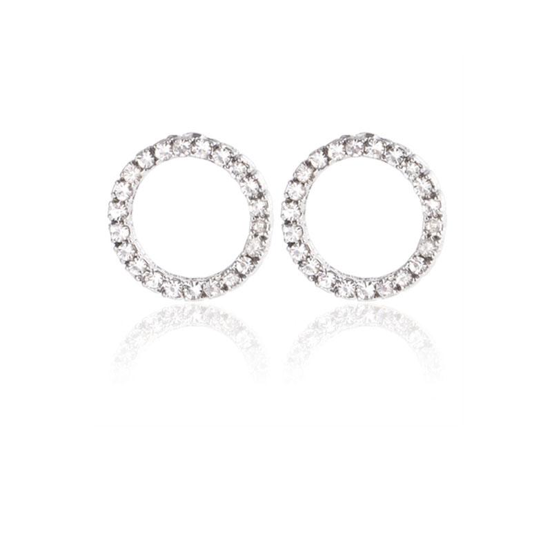 Korean Fashion Versatile Dazzling Circle Stud Earrings with Crystal Cubic Zirconia Minimalist Earrings for Teens Women's Zircon