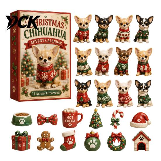 Holiday Countdown Toy Animal Advent Calendar 2026, 2D Christmas Box with Collectable Ornament Acrylic Dog Pendants, Festive Tree Hanging